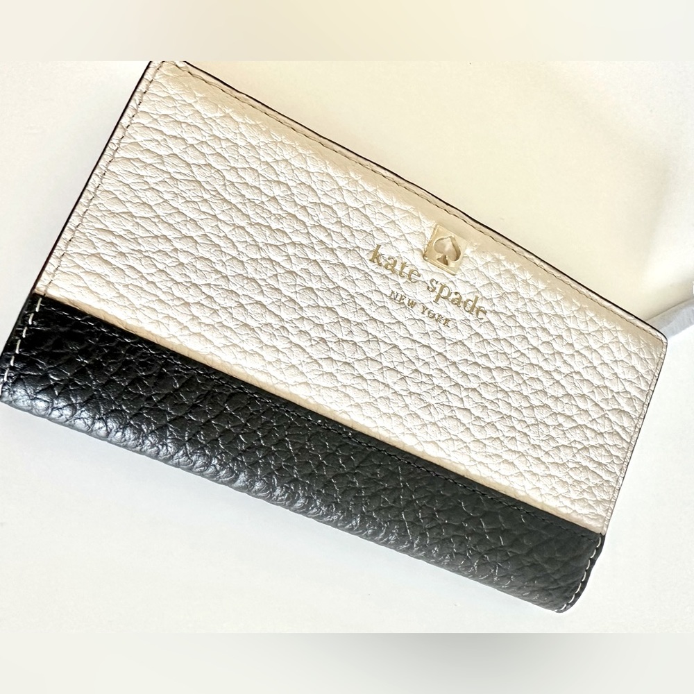NWT Kate Spade Grand Street Colorblock Stacy Wallet Warm Beige/Black